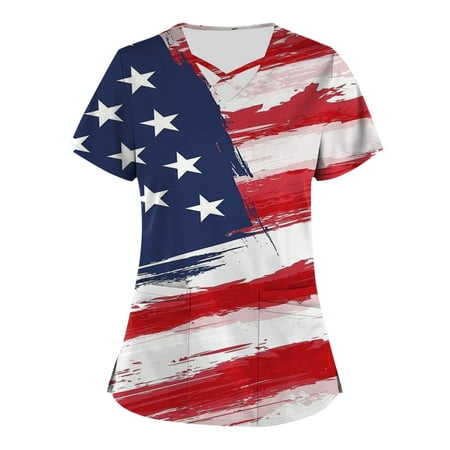 

Apepal Plus Size Printed Scrub Working Uniform Scrub Tops for Women Cross V-Neck Short Sleeve Fun T-shirt Tee with Pockets