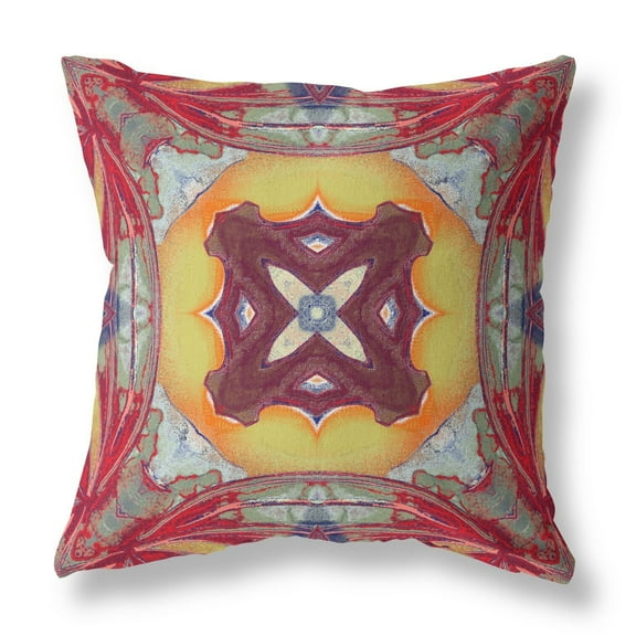 16â Red Yellow Geo Tribal Suede Throw Pillow