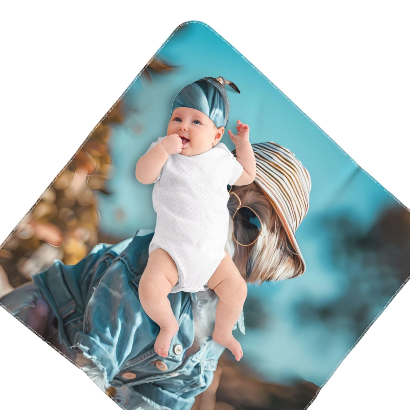Picia Stylish Dog in Denim Outfit for Baby Girl Newborn Receiving Blanket with Matching Headband and Beanie Set Baby Swaddle Floral Print Nursery Swaddle Wrap