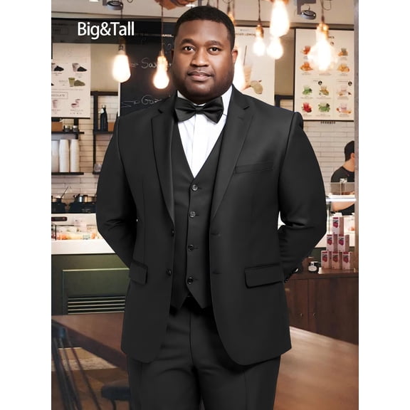 Beauty-Emily Plus Size Men’s 3 Piece Suit Set Blazer Vest Pants Business Formal Wedding Elegant Attire