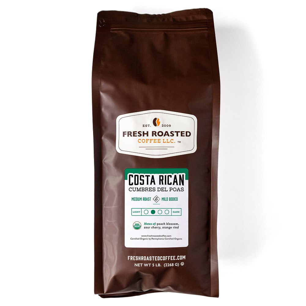 Fresh Roasted Coffee, Organic Costa Rican Coffee, Whole Bean, 5 LB BAG