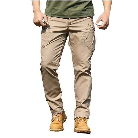 Men Tactical Hiking Pants - Men’s Casual Cargo Pants Stretch Elastic Solid Color Straight Leg Long Trousers with Multi Pockets