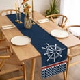 thumbnail image 3 of Table Runner 90 Inches Long for Kitchen Dining, Navy Blue Coastal Dresser Scarf Farmhouse, Dining Table Decorations for Wedding/Parties, Nautical Ocean Sea Rudder Abstract Art 13 x 90 In, 3 of 8