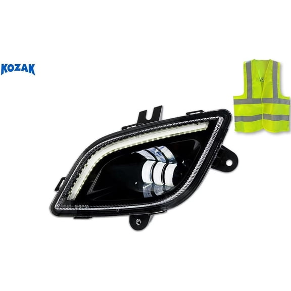 KOZAK Compatible with Freightliner Cascadia 2018  LED Fog Light Lamp w/ Halo Ring DLR Black Left Driver Side