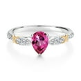 thumbnail image 2 of Gem Stone King 925 Silver and 10K Yellow Gold Pure Pink Mystic Topaz and White Lab Grown Diamond Engagement Ring for Women | 1.11 Cttw | Pear Shape 7X5MM | Gemstone November Birthstone | Size 6, 2 of 3