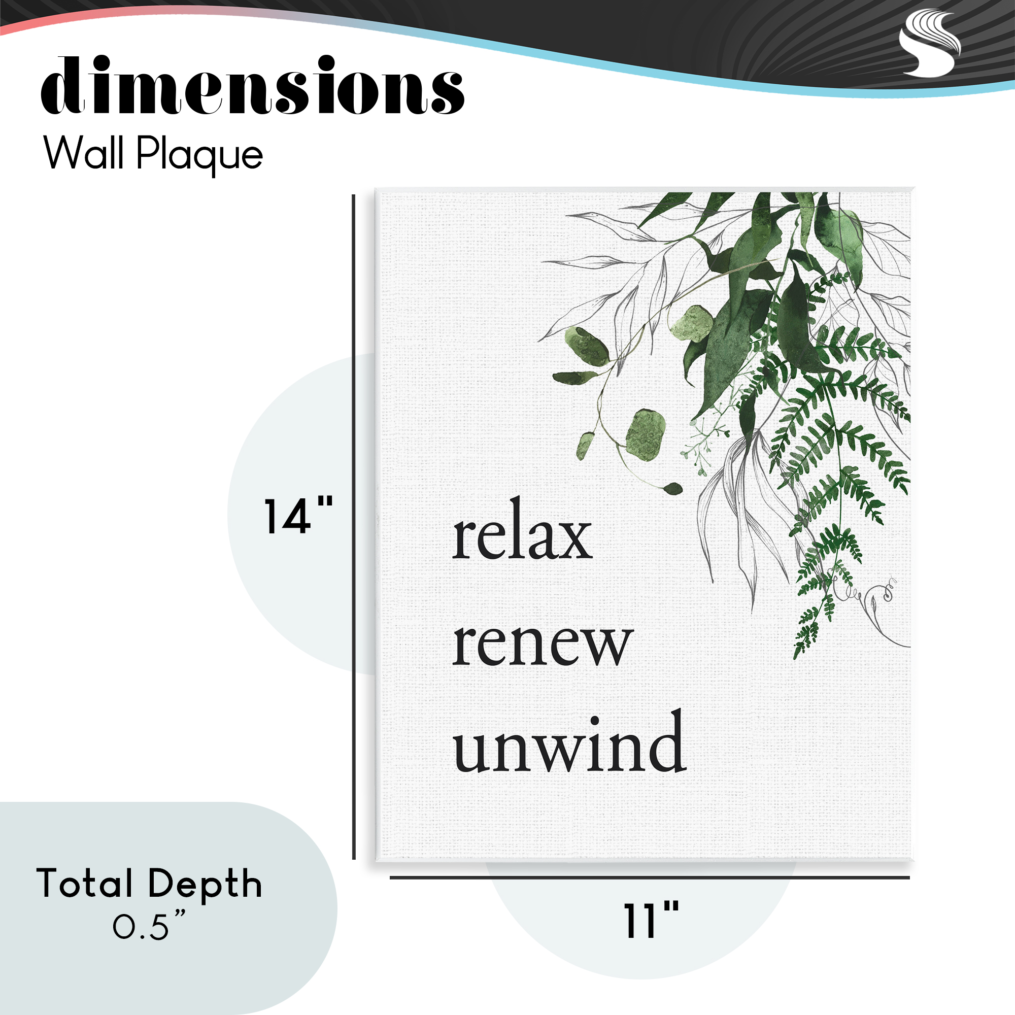Relax Renew Unwind with Foliage Wall Plaque Art, design by Lettered and Lined