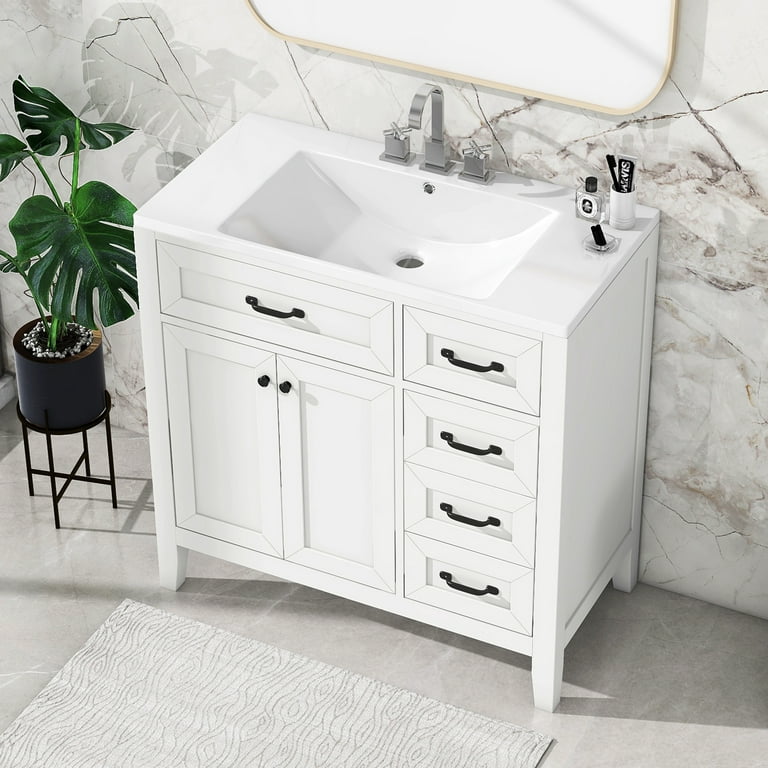21.6 Bathroom Vanity with Sink, Bathroom Storage Cabinet with Door and  Side Storage, Wood Cabinet Basin Vessel Sink Set, Solid Frame, Ceramic Sink  (Right Side Storge) 