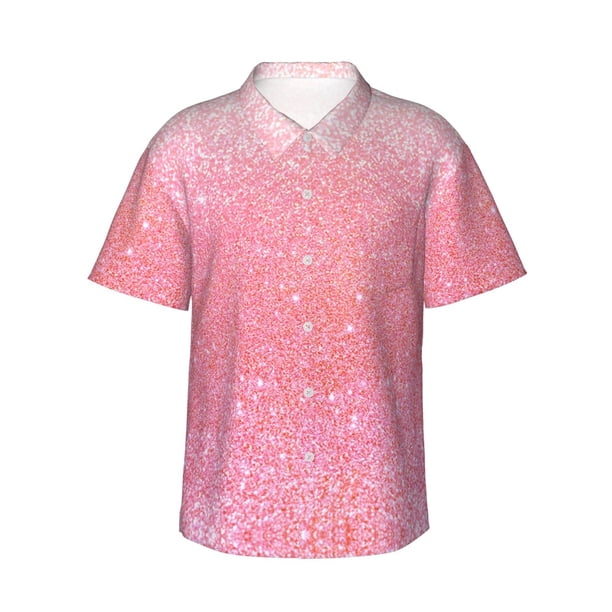 Balery Sparkly Pink Glitter Camisas hawaianas de manga corta para hombre, camisas playeras de corte holgado, camisas de vacaciones con botones,XX-Large