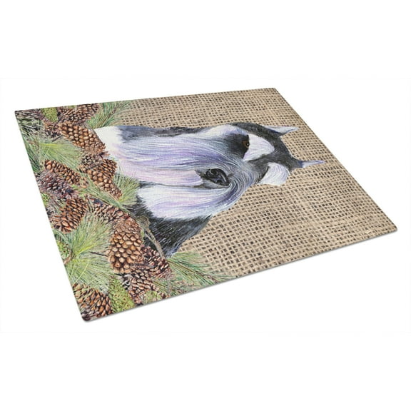 Carolines Treasures SS4068LCB Schnauzer on Faux Burlap with Pine Cones Glass Cutting Board Large, 12H x 16W, multicolor