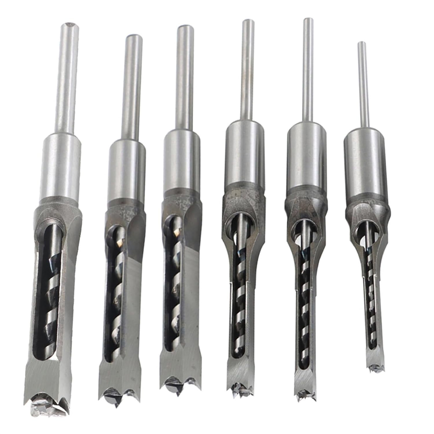 ALL-CARB 6 PCS Square Hole Drill Bits Woodworking Saw Tenon Drill Bit Kit 1/4in 5/16in 3/8in 1/2in 9/16in 5/8in Different Sizes