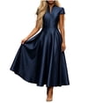 thumbnail image 6 of Short Sleeve Formal Dress Elegant Bodycon Ruched Cocktail Wedding Guest Dresses for Women Fall Navy M, 6 of 7