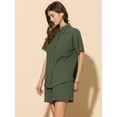 thumbnail image 4 of DARING DIVA 2 Pcs Women's Cotton Button Down Shirt Lounge Beach Short Sets L Army Green, 4 of 6