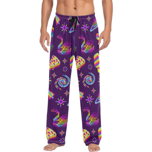 GZHJMY Men's Pajama Pants - Pixel Cartoon, Loose Thin PJs Lounge Sleep Bottoms with Pockets Drawstring, Pajama Bottoms for Home and Rest, Large