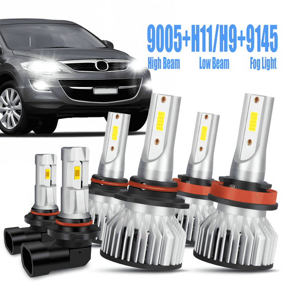 LED Headlight Bulbs 9005/HB3 High Beam H11 Low Beam 9006/9145 Fog Light Replace Combo 6PCS
