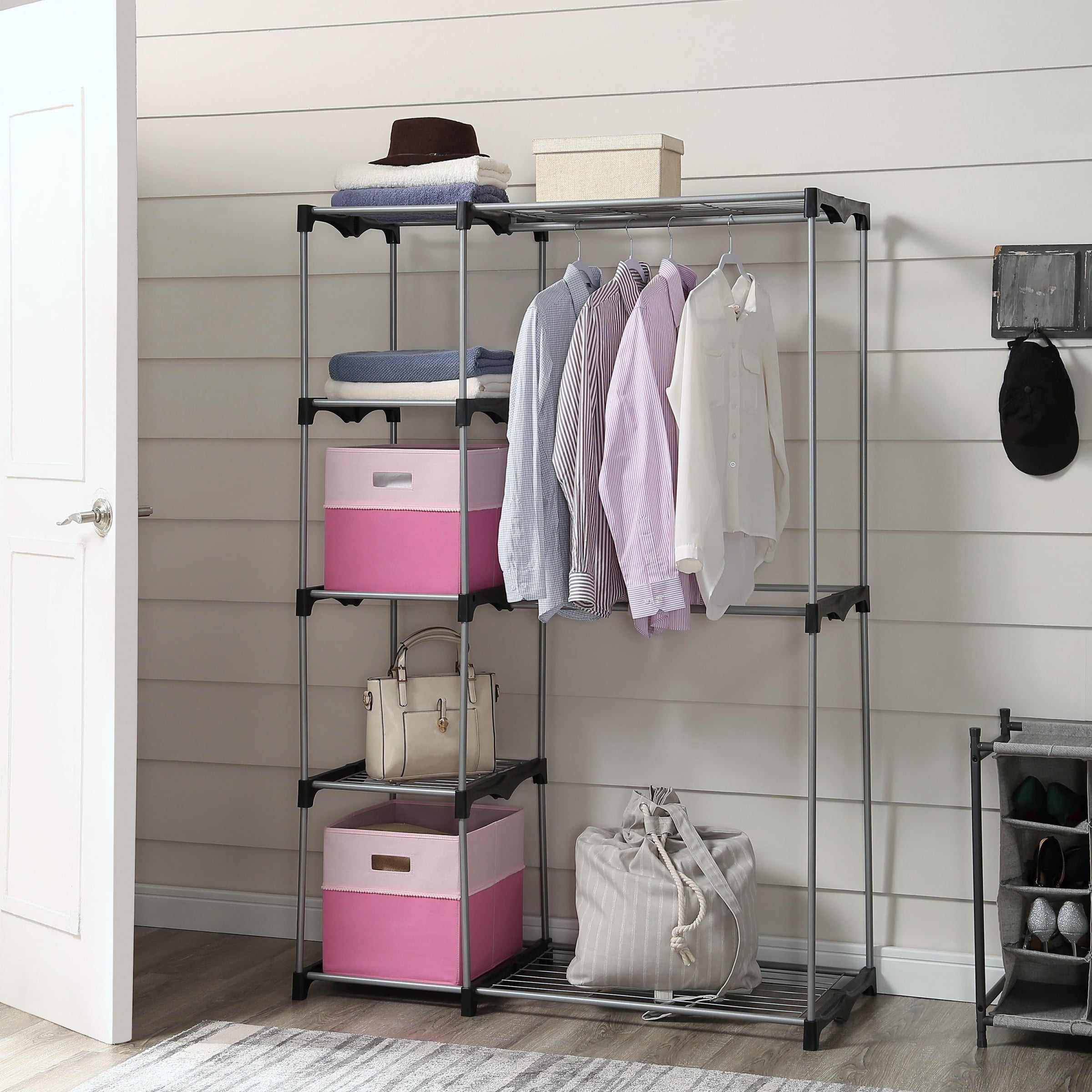 Closet Organizer Wardrobe Shelves System Kit Portable Clothes Storage Metal Rack 