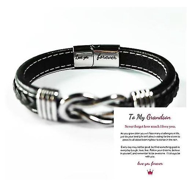 To My Son To My Grandson Bracelet,love You Forever Braided Leather Bracelet Men's Braided Leather Knot Bracelet