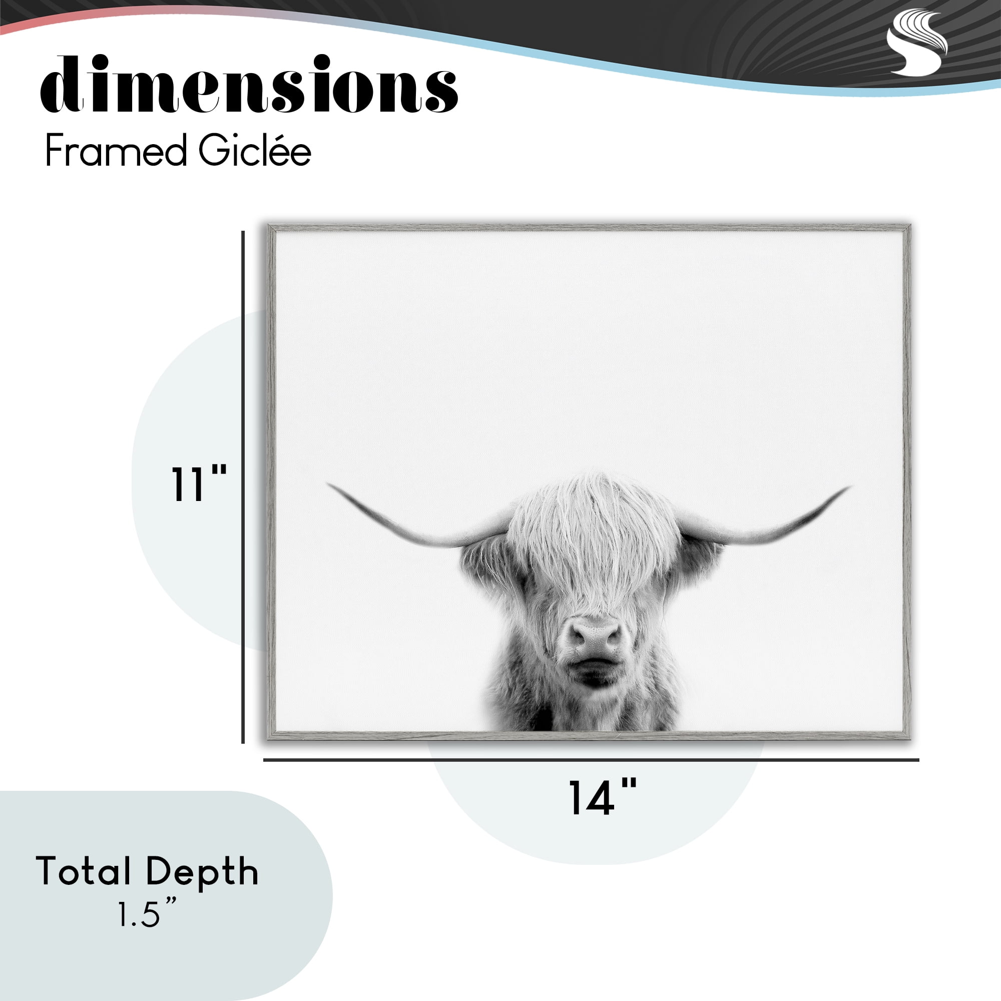 Stupell Industries Scottish Cow Portrait Gray Framed Giclee Art, design by Leah Straatsma