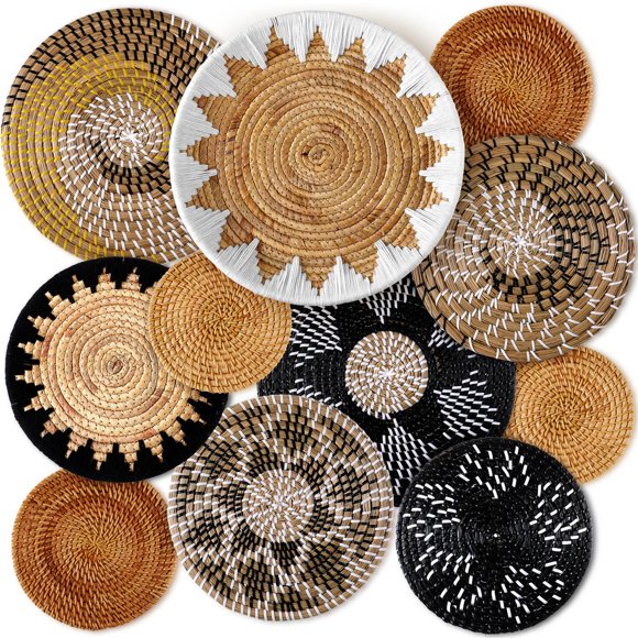 Cestas de pared Xuhal tejidas bohemio, 11 unidades, decoración con forma de espadaña