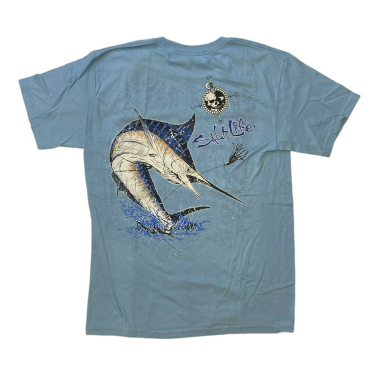 Salt Life Men's Front Pocket Graphic Print Short Sleeve T-Shirt (Sky  Blue/Merlin, S) 
