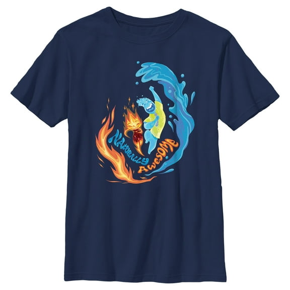 Boy's Elemental Ember and Wade Naturally Awesome Graphic Tee Navy Blue X Small