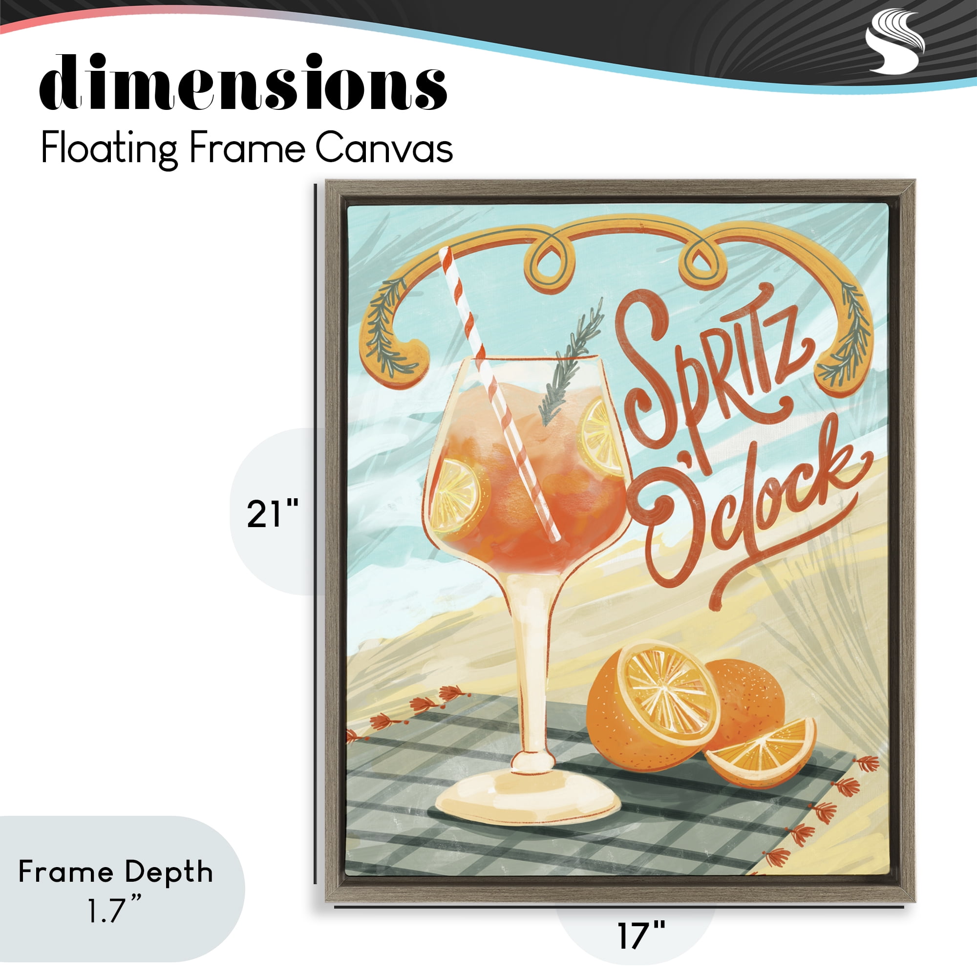Stupell Industries Spritz O'Clock Citrus Cocktail Brown Framed Floater Canvas Wall Art, design by Connie Summers
