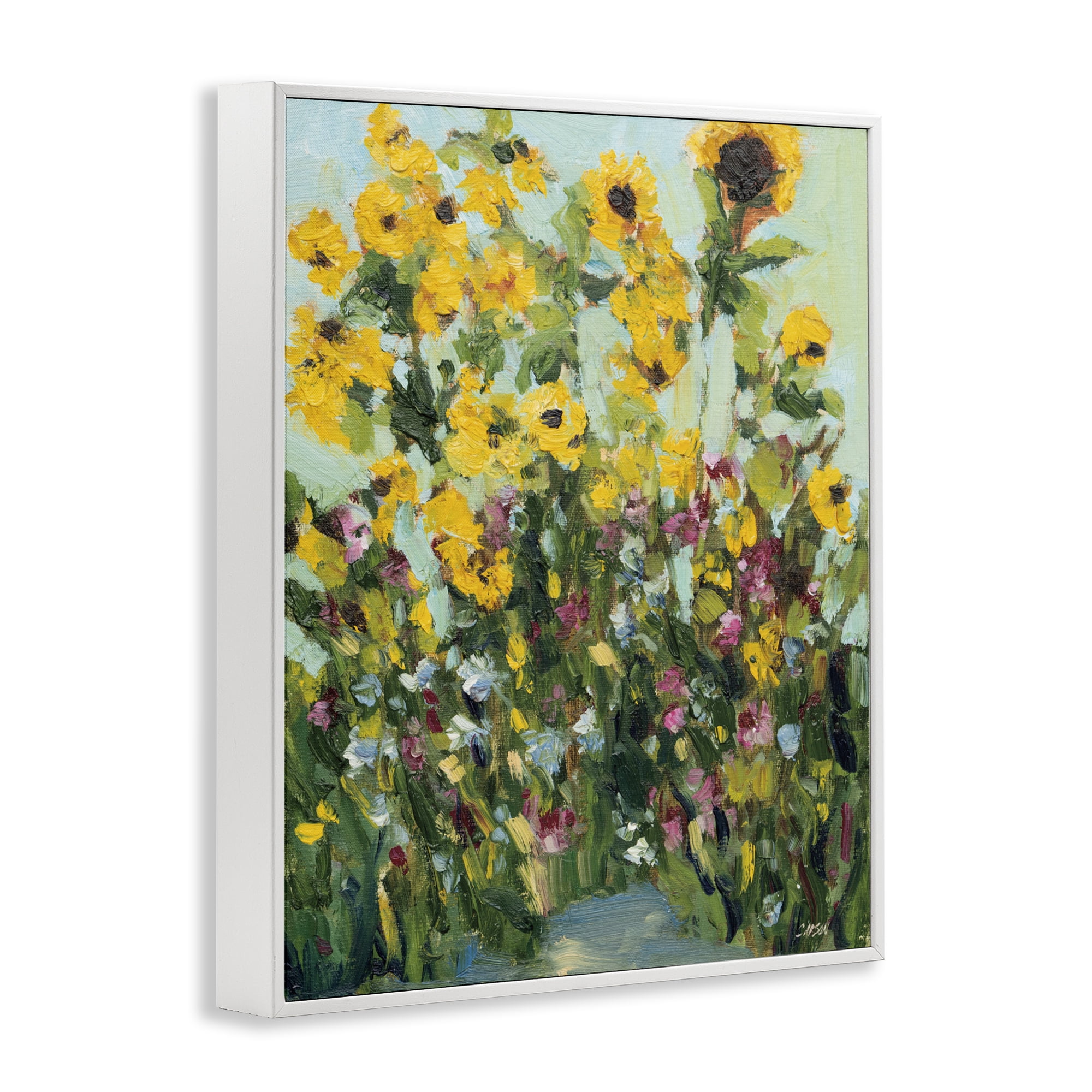 Stupell Industries Sunlit Sunflowers in Garden White Framed Giclee Art, design by Carson Overstreet