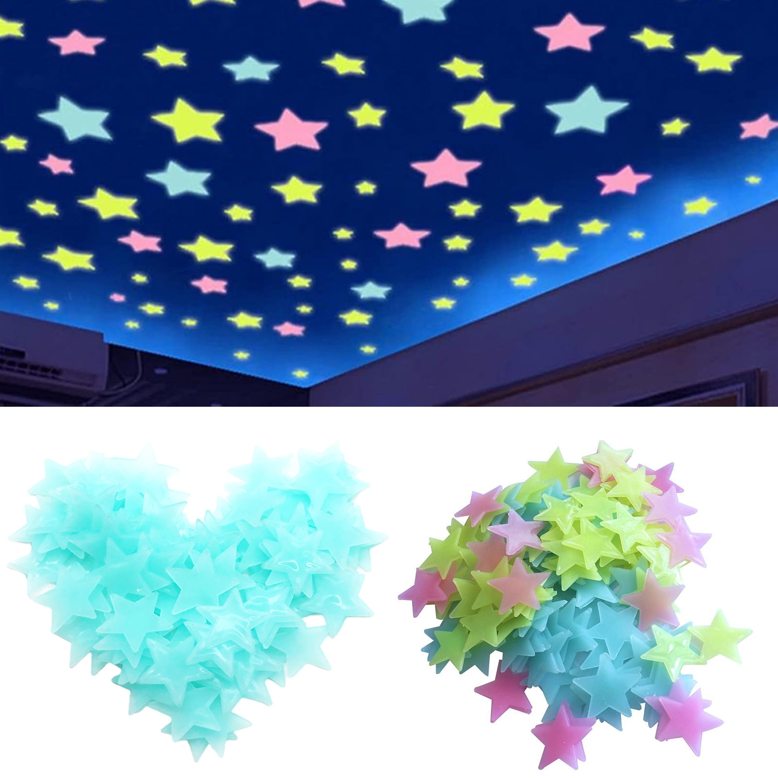 Details about   50pcs 3D Stars Glow In The Dark Luminous Fluorescent Wall Stickers Kids Bedroom 