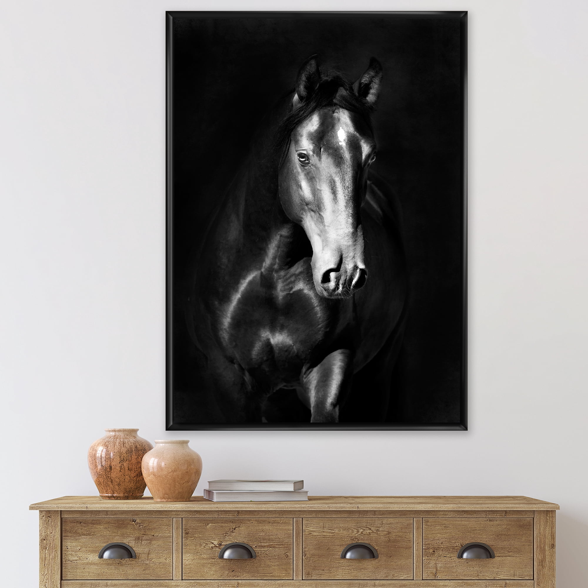 Close Up Portrait Of Black Kladruby Horse 30 in x 40 in Framed Photography Canvas Art Print, by Designart