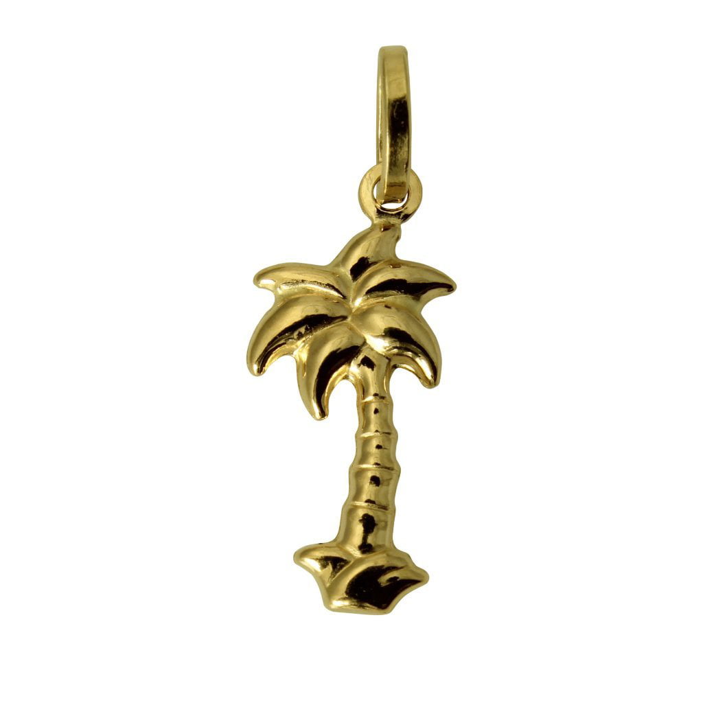 14K Solid Yellow Gold High Polished 1" Hollow Palm Tree Charm Pendant. 