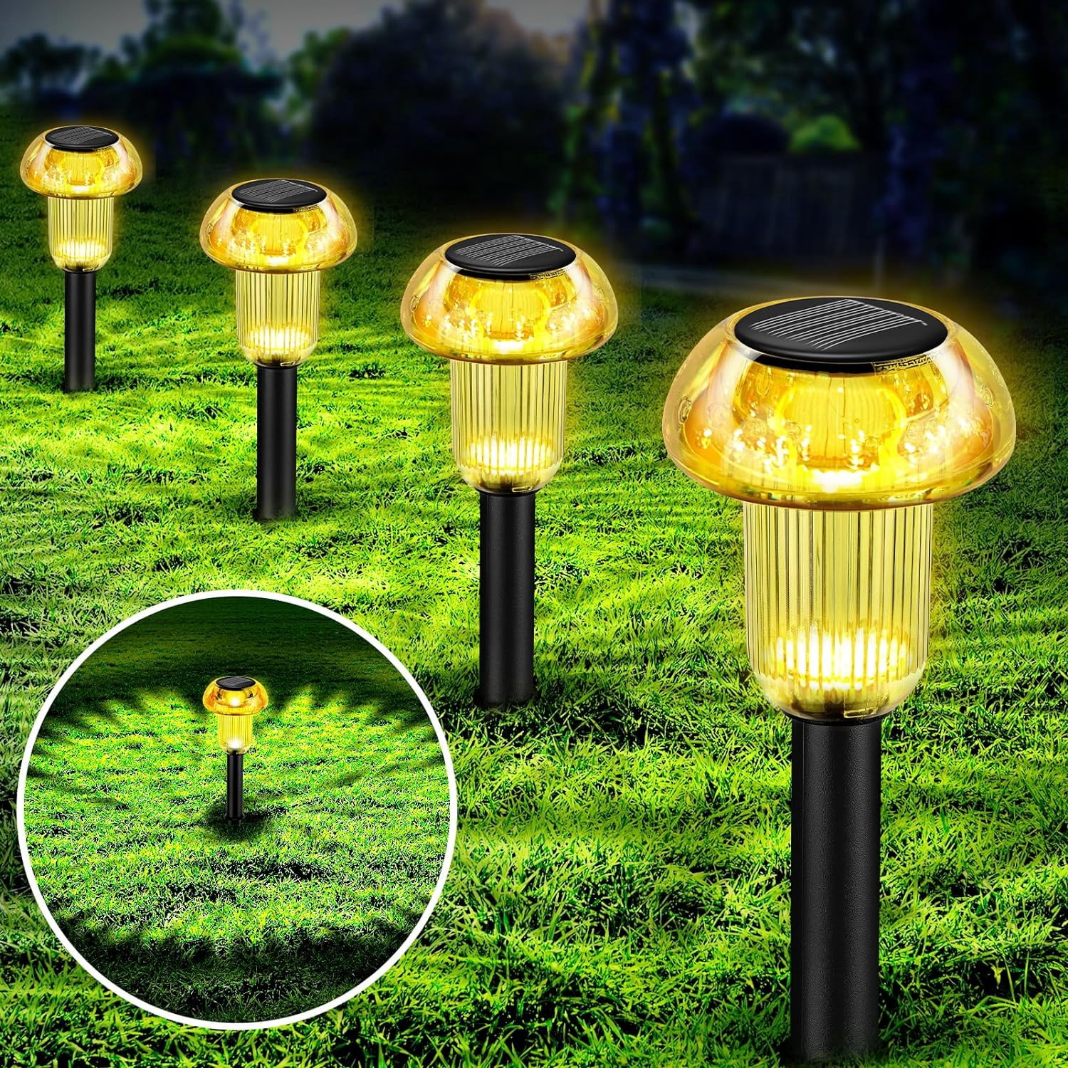 Orange Solar Lights Outdoor 4 Pack LED Christmas Decorations Solar Mushroom Lights Outdoor Waterproof, Landscape Lighting Garden Stake Lights, Outdoor Solar Lights for Yard, Garden