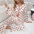 thumbnail image 4 of Qepwscx 2 Piece Womens Pajamas sets Button Up Top long Sleeves Shirt and Pant Sleepwear with Heart Print Pjs for Women Nightwear Loose Fits Elastic Waist Loungewear Comfy Outfits, 4 of 5