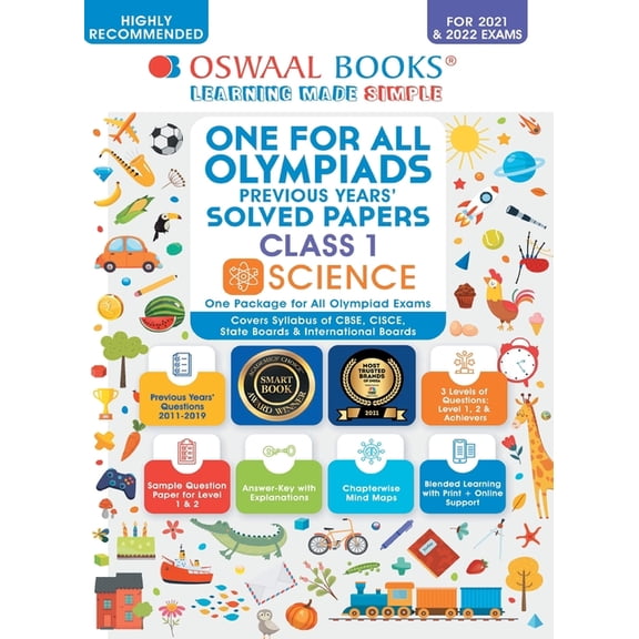 Oswaal One for All Olympiad Previous Years' Solved Papers, Class-1 Science Book (For 2021-22 Exam), (Paperback)