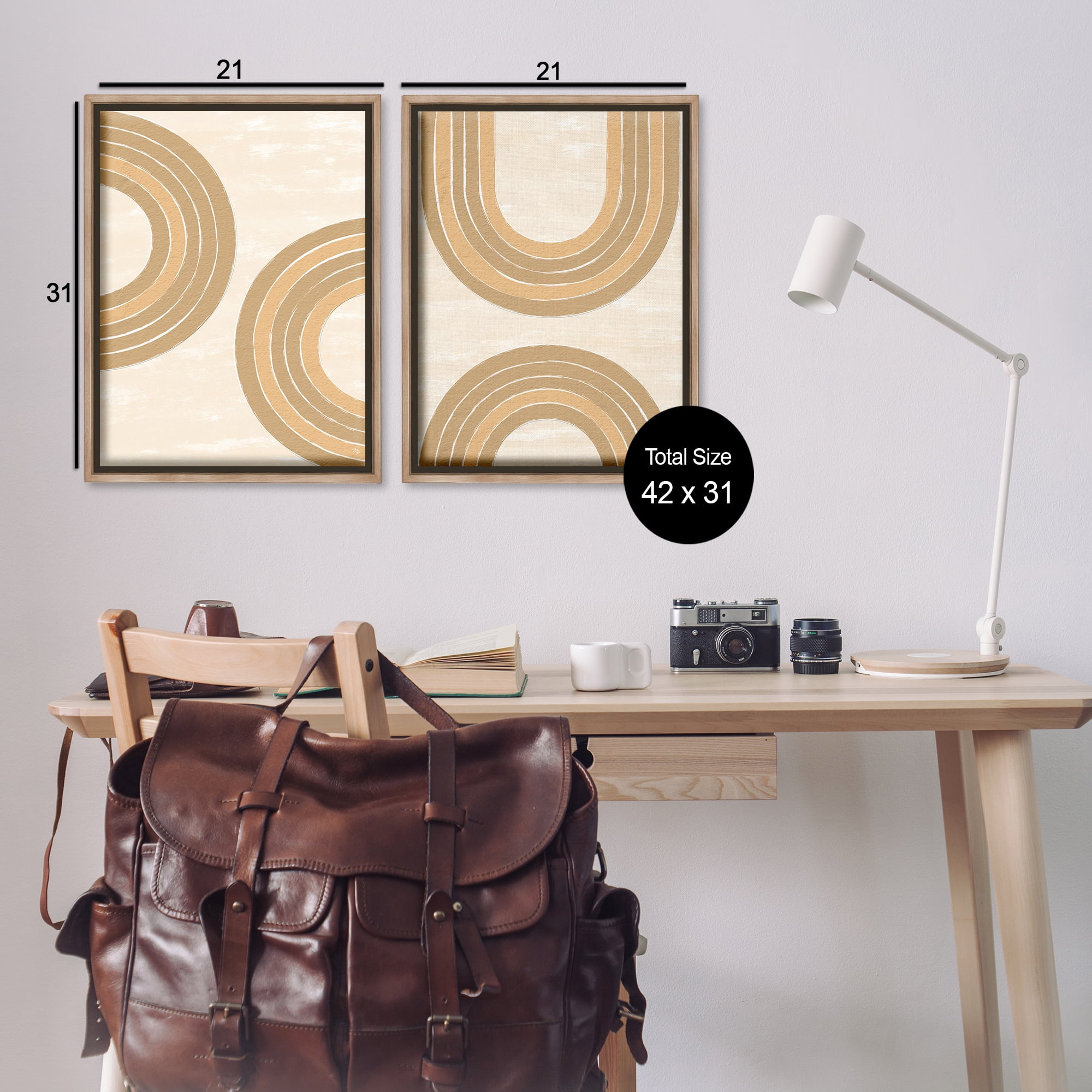 Stupell Industries Neutral Beige Rainbows Abstract Painting Brown Floater Framed Canvas Art Print Wall Art, 21 x 31, Set of 2