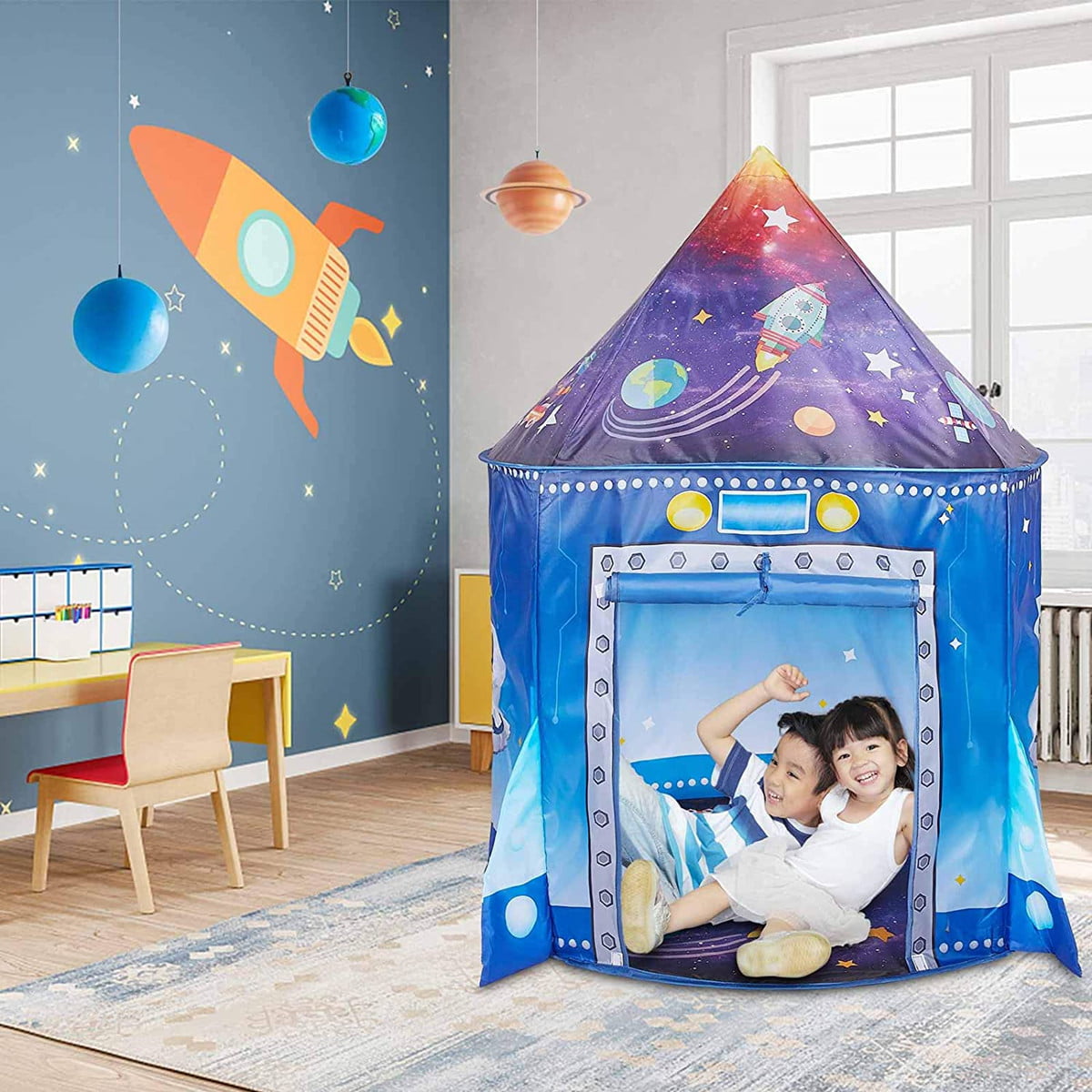 JoinJoy Kids Play Tent Rocket Ship Pop Up Playhouse Space Toys Science Included Space Projector Toy Tent for Boys and Girls Storage Bag 