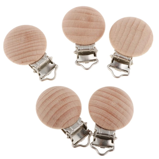 5 Piezas De Dentición De Clips Chupete Titular De Bebé Cadena De De Natural Masticable 3mm Sunnimix Sostenedores del clip del chupete de madera