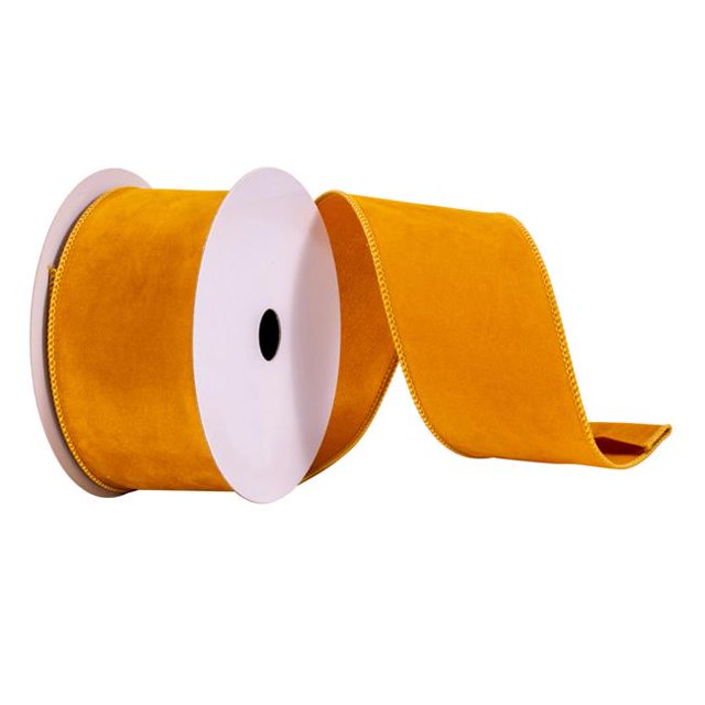 Vickerman Q214885 2.5 in. x 10 Yards Mustard Faux Suede Ribbon