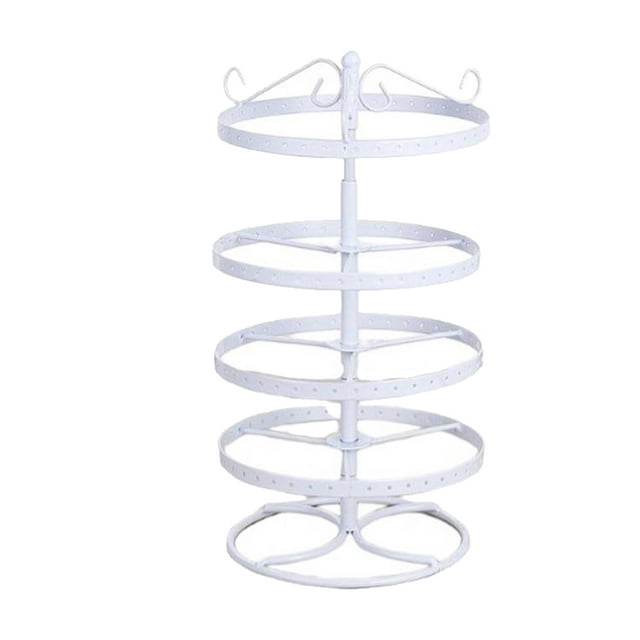 Ruiboury Rotating Earrings Organizer 4-Tier Layer Bracelets Pendants Iron Necklace Storage Rack Display Stand Showcase Shelf White