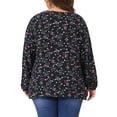 thumbnail image 4 of DARING DIVA Women's Plus Chiffon Keyhole Long Sleeve Retro Ditsy Floral Top 2X Black Pink, 4 of 6