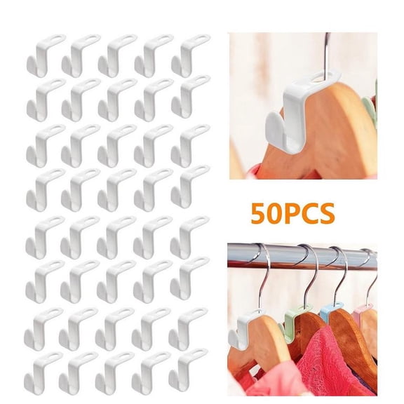 Super Space Saving Hanger Connector Hooks - Pack of 50, White