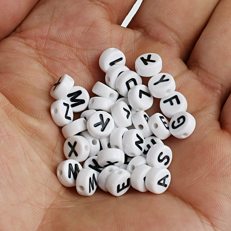 100 Pcs 7mm Mixed Vowel White Letter Beads Alphabet Round Kids Bead Craft  I218 