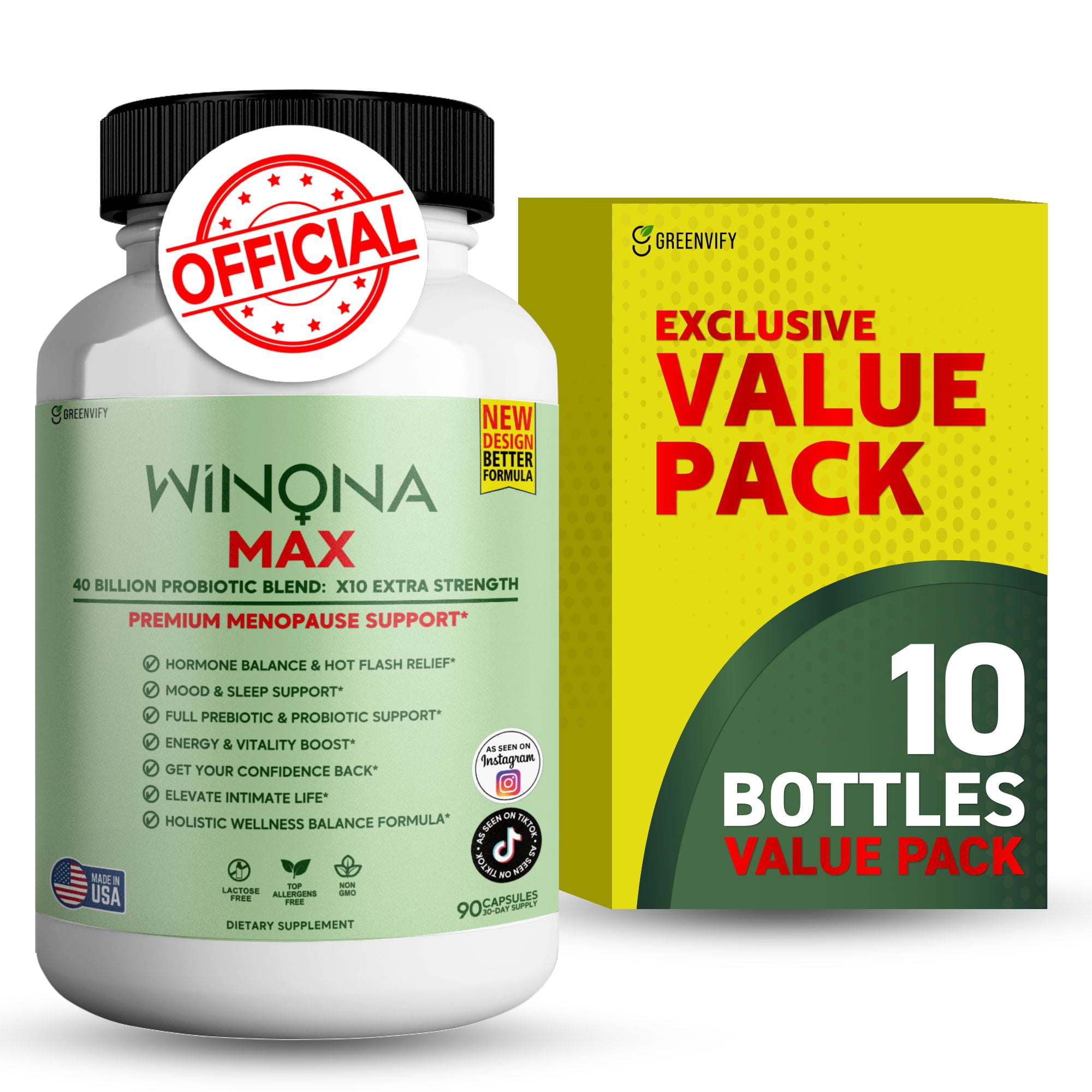 Winona Max Menopause Relief Supplement |Extra Strength Hormone Balance| Hot Flash Relief, Energy & vitality boost 90 Capsules (1 Pack)