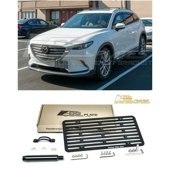 Extreme Online Store Replacement For 2016-Present Mazda CX-9 Models | EOS Plate Version 2 Front Bumper Tow Hook License Plate Relocator Mount Bracket Tow-506-V2 (Full Size)