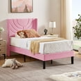thumbnail image 3 of VECELO Set of 2 Twin Bed Frames, Modern Upholstered Platform Bed Frame with Tufted Headboard, No Box Spring Needed, Pink, 3 of 7