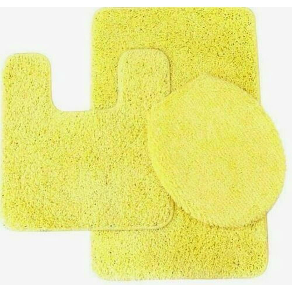 3 PIECE YELLOW 6 SOLID NONSLIP BATHROOM RUG SET , 1 Contour Mat, 1