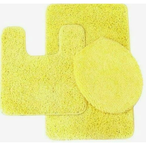 3 PIECE YELLOW 6 SOLID NONSLIP BATHROOM RUG SET , 1 Contour Mat, 1 Lid Toilet Cover, 1 Bath