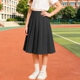 thumbnail image 2 of Rggeeun Child Girls Skirt Solid Color Pleated Ruffle Elastic High Waist Knee Length A Line for Summer Holiday Casual Skirts,Black,4-5 Years, 2 of 7