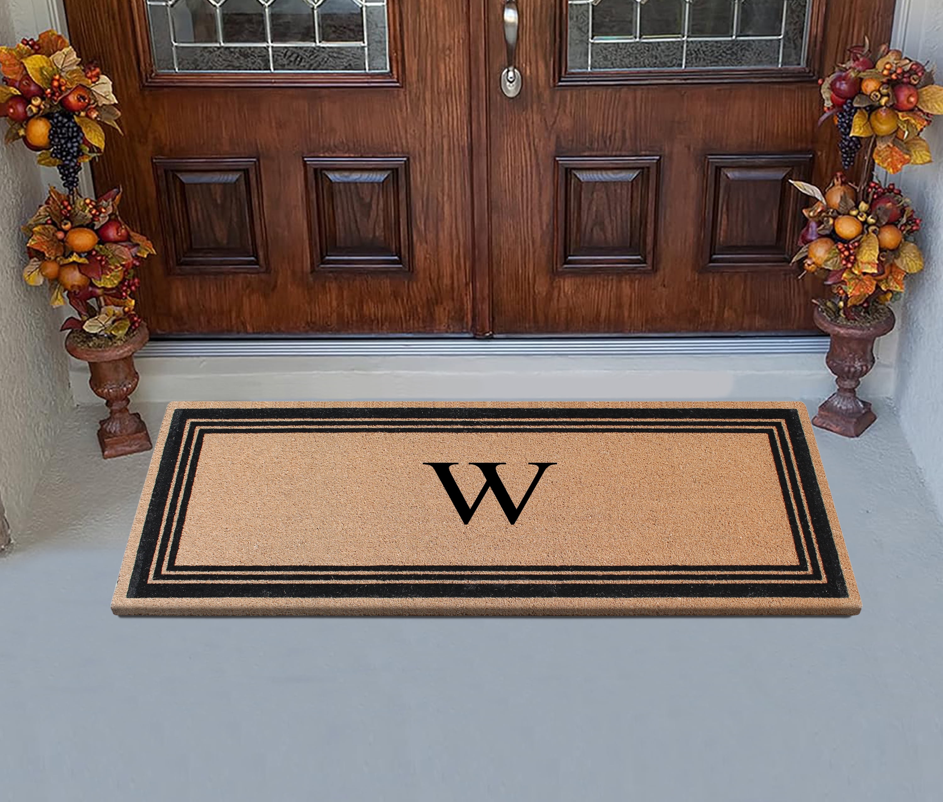 A1HC Natural Coir Flock Monogrammed Door Mat for Front Door, 36x72, Anti-Shed Treated Durable Doormat Outdoor Entrance, Heavy Duty, Thin Profile, Easy to Clean, Long Lasting, Front Door Entry Doormat