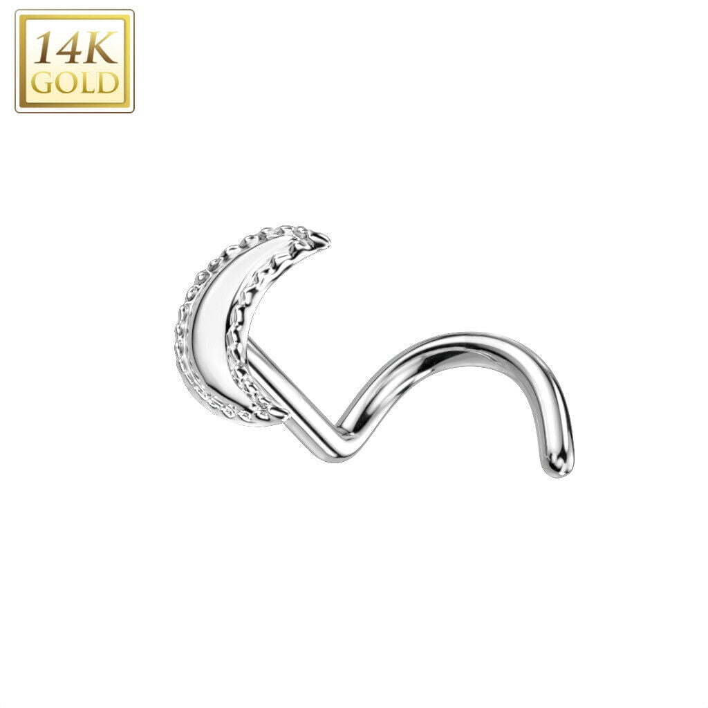 Nose Screw Rings With Crescent moon top 14K solid gold 20G fit nose