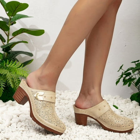 

Krdevn Women s Fashion Casual High Heel Thick Heel Antique Embroidered Hollow Sandals -A 41