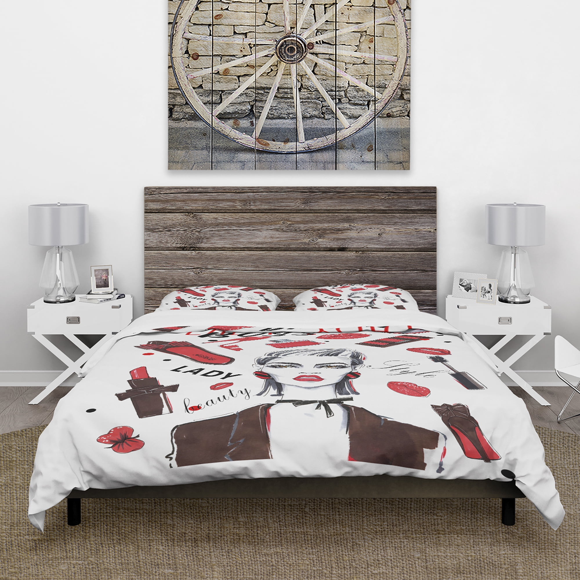 Designart 'Fashionable Girl with kits' Glamour Duvet Cover Set